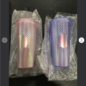 BRAND NEW - SET OF 2 PLASTIC DRINK TUMBLERS. BLUE/PINK